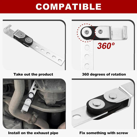 3 Inch Exhaust Hanger Kit 12 Piece with 360 Degree Swivel Clamps Adjustable shown in various installation stages