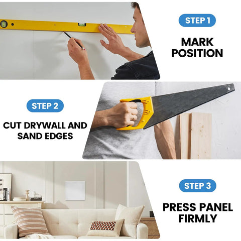 Steps for installation of White Self Adhesive Drywall Access Panel For Plumbing And Electrical Tool Free Peel And Stick Wall Cover Plate 8.6 X 8.6 Inch.