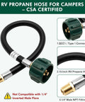 Dual Tank RV Propane Hose 15 Inch Four Layer QCC1 Type 1 To One Quarter Inch Male NPT Camper Gas Line CSA Certified 350 PSI
