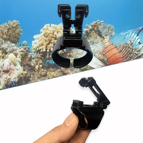 Two Pack Snorkel Clips Universal Plastic 25mm Snorkel Holder And Retainer For Scuba Diving; close-up view of snorkel clip.