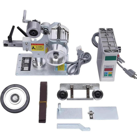 Badass Desktop Belt Sander 1 By 30 Inch With 550W Brushless Motor Built Like A Tank For Smooth Wood And Metal Sanding Precision Sharpening Plus Pro Polishing Jobs Around The Workshop with attachments and controls.