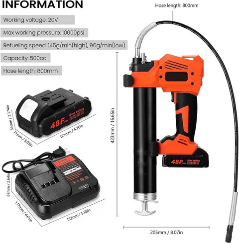 Cordless Grease Gun Kit With Two Batteries And Carrying Case, 20V High Pressure 10000 PSI Pro Grease Pumper with hose and battery.