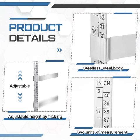 Pro Grade 16 Inch X Ray Caliper Ruler Stainless Steel Body with inch and centimeter measurements, adjustable height feature.