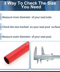 Measurement guide for Lightweight 27.2x300mm Aluminum Alloy Bike Seat Post Red Universal Saddle Post with caliper and tube.