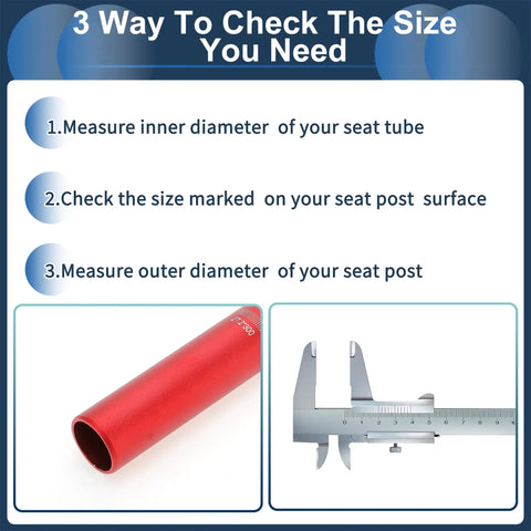 Measurement guide for Lightweight 27.2x300mm Aluminum Alloy Bike Seat Post Red Universal Saddle Post with caliper and tube.
