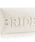 Bride Patch Makeup Bag With White Pearl Rhinestones For Women, Travel Toiletry Pouch For Purse, Totally Chic Bridesmaid Gift