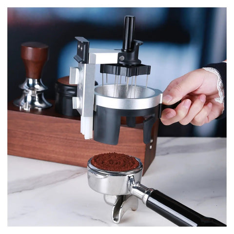Premium Barista Grade Rotating Espresso Stirrer And Coffee Distribution Tool With Adjustable Needles for perfect grounds prep.