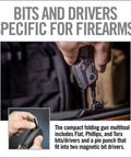 Hand using 30 In 1 Firearm Maintenance Multitool With Flat Phillips Torx Bits And Pin Punch, Compact Folding Gun Tool