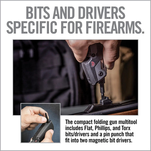 Hand using 30 In 1 Firearm Maintenance Multitool With Flat Phillips Torx Bits And Pin Punch, Compact Folding Gun Tool