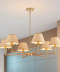 39 Inch Boho Rattan Chandelier With Six Warm Bulbs Hits Different On Your Kitchen Island Dining Table Or Living Room Ceiling Using Real Natural Weave And Seamless Brass Rods Built Big Time Safe Through UL Certification, featuring six woven shades and brass arms.