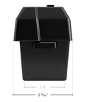Built Like A Tank Heavy Duty Corrosion Resistant Polymer Battery Box front view, measuring 9 13/16 x 7 1/2 x 11 3/16 in.