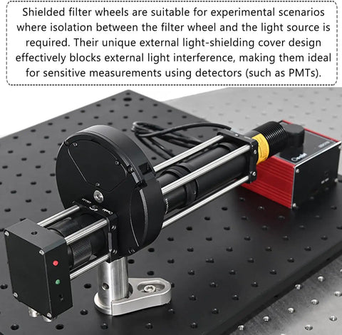 Six Position Telescope Filter Wheel Gear With Aluminum Alloy Body And Sunshade on optical experiment setup