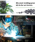 Welder using DIY Flower Welding Kit for Metal Art: 16 Gauge Stainless Steel Practice Weld Set to create 12 Inch Steel Flower