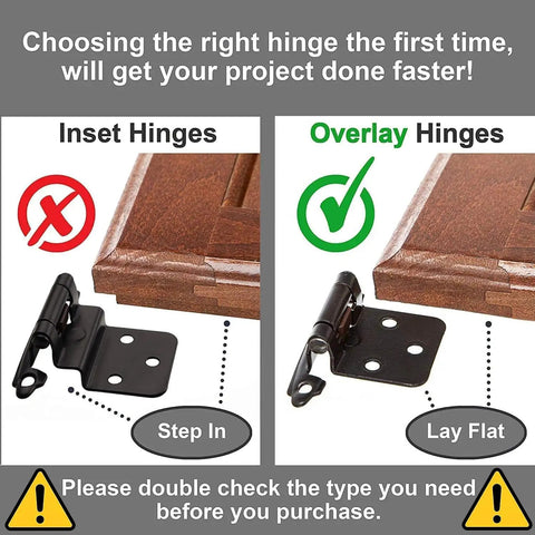 Comparison of inset and overlay hinges for cabinets with oil rubbed bronze cabinet hinges for kitchen cabinets self closing flush mount hinges with half inch overlay and variable overlay durable premium quality with silicone bumpers and upgraded screws 25 pairs
