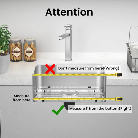 Heavy Duty Stainless Steel Kitchen Sink Grid With Centered Drain And Rounded Corners showing proper measurement placement.