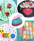 2 Inch Circle Hole Punch For Crafting And Scrapbooking with paper punch shapes in ladybug, balloon heart, caterpillar, and fish designs.
