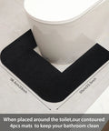 Black Six Pack Commode Mats For Odor Control And Urine Spills placed around a toilet with measurements shown