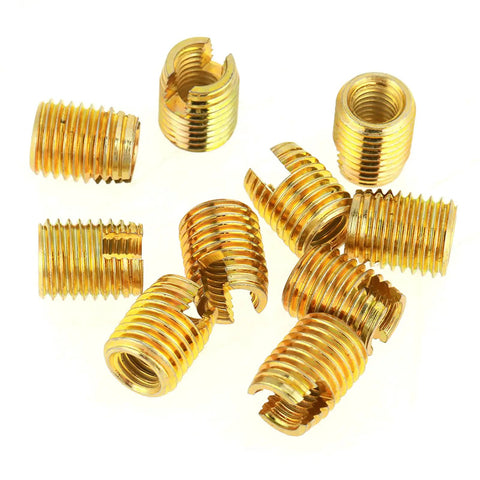 Self Tapping Threaded Inserts Kit 50 Pieces Brass Slotted Thread Inserts For Metals And Plastics M3, M4, M5, M6, M8, M10, M12 close-up