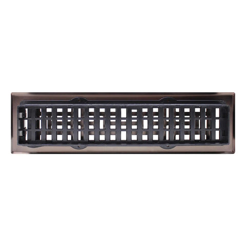 Oriental Style Floor Register 2x12 Inches Rubbed Bronze Finish Steel Decorative Grate For HVAC Ducts with Damper Box Front View