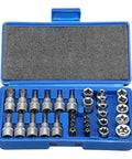 34 Piece Torx Star Bit Socket Set Handheld Tool With Portable Blue Storage Case For Cars, Trucks, Machinery And Home Repairs