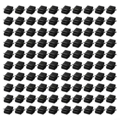 Rock Solid Solar Cable Clamps And Wire Clips For PV Panels, 100 pack of black UV rated plastic cable clips for secure wiring.