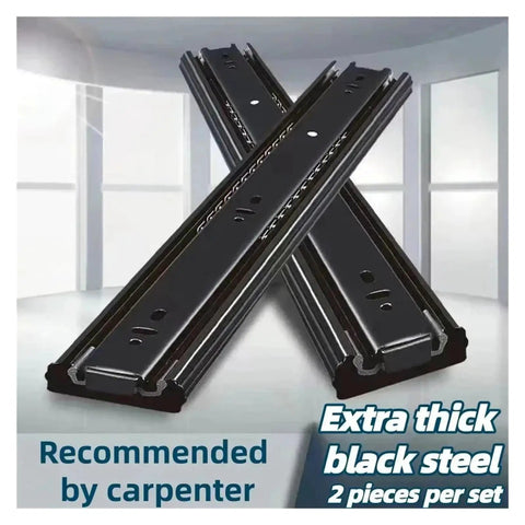 Heavy Duty Two Section Drawer Slides With Silent Damping System For 10 To 20 Inch Cabinets Cold Rolled Steel Cabinet Hardware For Effortless Quiet Operation, black steel pair