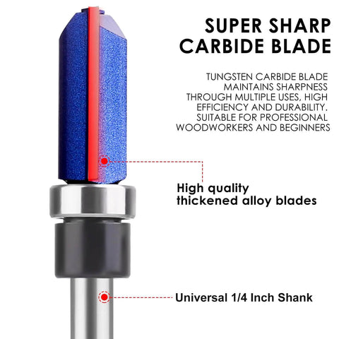 Pattern Flush Trim Router Bit Set With Bottom Bearing, Pro Grade Tungsten Carbide Bits for Clean Wood Cuts, 1/4 Inch Shank
