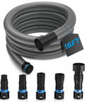 Smooth Operator Dust Control 16 Ft Shop Vac Hose Kit With Quick Connect Adapters, flexible 16ft hose with fittings displayed.