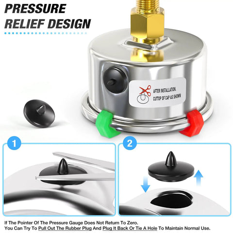Pressure relief design for Stainless Steel Dry Pressure Gauge 0-300 Psi With 2 Inch Dial Quarter Inch NPT Center Back Mount