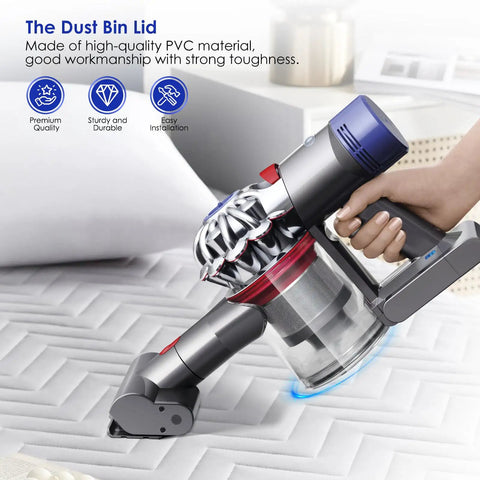 Person holding a vacuum with Dust Bin Lid Replacement For Vacuum Cleaner V7 And V8 Models Durable Dust Bucket Cover Door.