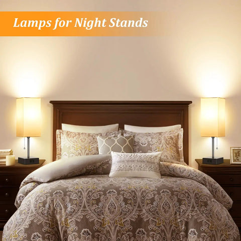 Set Of 2 Minimalist Table Lamps With AC Outlets For Bedroom, Cozy Night Light Vibe With 2700K 4000K 5000K Color Temperatures, Small Nightstand Lamps For Living Room Or Office, Bulbs Included.
