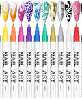 12 Color 3D Nail Art Pen Set For DIY Mani with vibrant ink pens featuring intricate nail designs and patterns