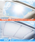 Tesla Model Y sunshade roof, magnetic foldable black shade for panoramic glass roof; installed view.