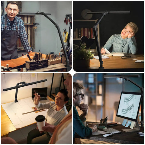 LED Desk Lamp With Clamp 17W Super Bright Swing Arm Task Light for crafts, office desk and home study, adjustable base, multiple angles