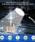 Beast Mode Clamp Light With Flexible Clip For Workshop And Sewing Table, Ultra Bright 2000 Lumen LED Work Light illuminating a lathe