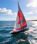 84 Inch Remote Control Sailboat Kit With Preassembled Accessories, 2.4G RC Watercraft sailing on ocean with canvas sail