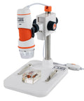 5MP Handheld Digital Microscope With 20X To 200X Magnification And True IR Cut Lens For Clear Detail On Coins, Circuits, Textiles, Insects And More, High Resolution Images And VGA Video on stand with sample insect