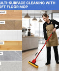A person using a Commercial Sponge Mop With Stainless Steel Extendable Handle and Two Compressed Cellulose Heads to clean hardwood floors.