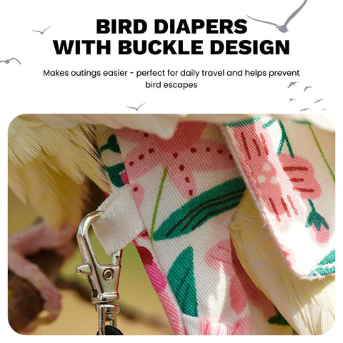 Reusable Bird Diaper Flight Suit With Adjustable Straps For Cockatiels Parrots And Macaws with floral pattern and buckle