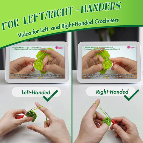 All In One Crochet Starter Kit For Beginners With No Fuss Step By Step Video Tutorials includes video for left-handed crochet.