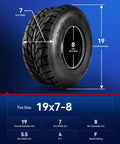 Tubeless Knobby Tire Set 19x7-8 For Mini Bikes Go Karts ATVs Quads And Other 4 Wheelers 4 Ply Z-129 2Pc specifications chart