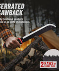 Beast 19 Inch Heavy Duty Machete With Saw Blade And Serrated Edge Rugged Black Coat Ergonomic Handle in outdoor use.