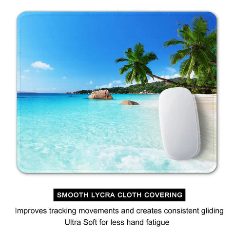 Beach Theme Mouse Pad 12x10 Inch For Desk Setup Waterproof Non Slip Rubber With Stitched Edges Blue Premium Textured Surface For Gaming And Work Keeps Your Mouse Gliding Smoothly On Wireless Mice Great Desk Vibe