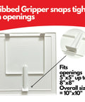 8X8 Inch White Plastic Spring Fit Access Panel With Self Expanding Grippers For Drywall Holes Quick No Sweat Screwless Install Solid Grip Sweet Finishing Inspection Tile Cover with ribbed gripper for secure fitting.