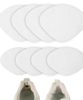 Straight Up Fix For Tattered Soles, 8 Piece White Microfiber Shoe Repair Patches on white background with sneaker showing wear.