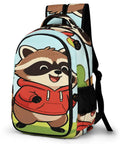 Cheerful Meadow Raccoon Print Unisex Daypack with large capacity, durable polyester, and smooth zipper for school and travel.