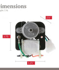 Front view of GE Refrigerator Condenser Fan Motor Replacement WR60X10168 PS967022 AP3855309 with dimensions labeled.