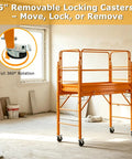 5" removable locking casters on Heavy Duty Baker Style Rolling Steel Scaffold Built Like A Tank For 1000 Lb Loads, designed for easy movement.