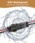 Heavy Duty 2 Pin Waterproof Wire Connector Set With 15 Cm Copper Leads and Heat Shrink Tubing in water, showcasing IP67 waterproof features.