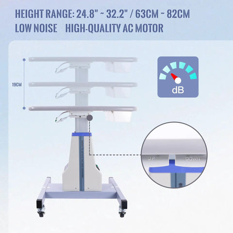 Motorized Optometrist Ophthalmic Table With Electric Lift, Drawer, Aluminum Alloy Post, adjustable height range visible